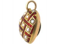 Edwardian 15ct Gold, Red Enamel & Natural Split Pearl Heart Pendant