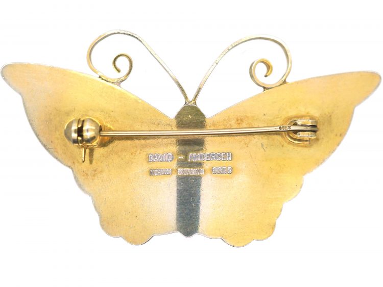 Silver & Blue & Black Enamel Butterfly Brooch by David Andersen