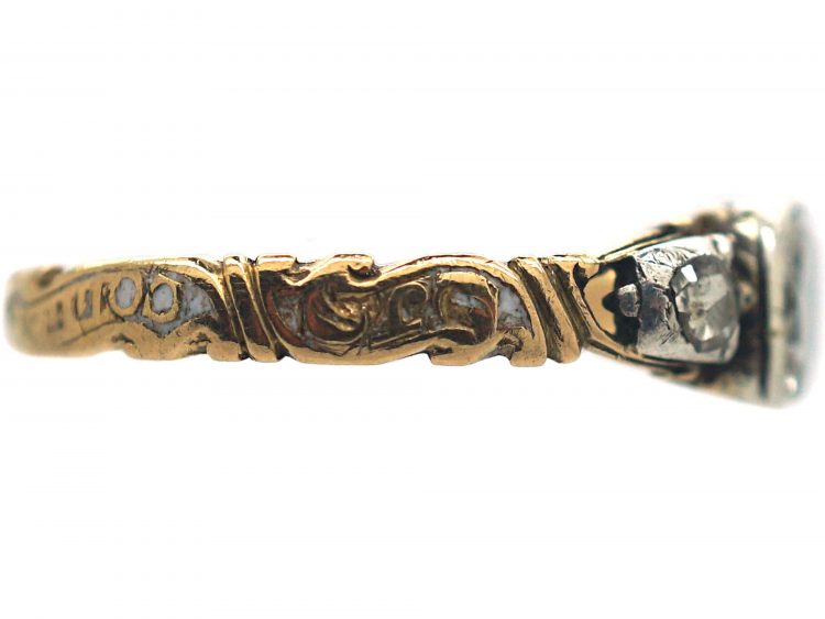 Georgian Rock Crystal & Diamond Mourning Ring Dated 1752