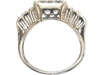 French Art Deco 18ct White Gold, East-West Emerald Cut Diamond Seven Stone Ring