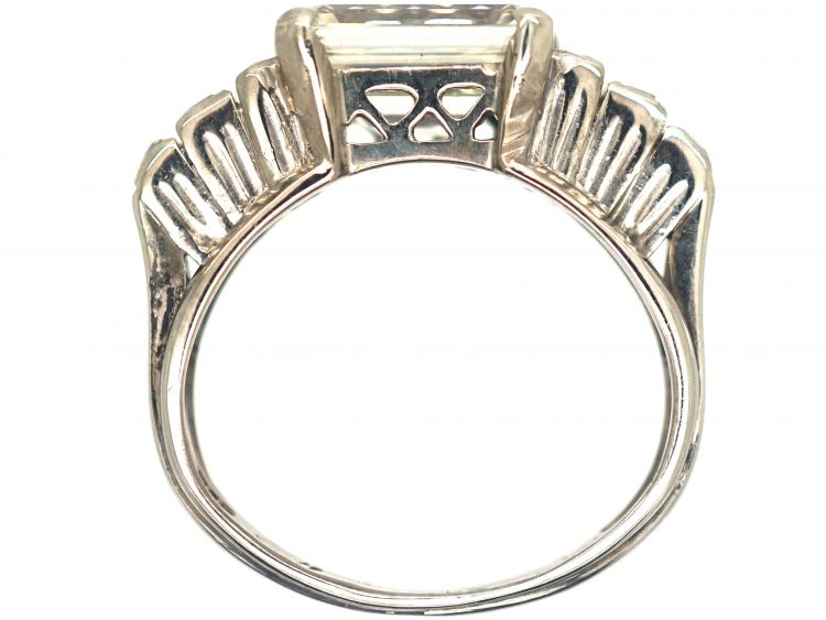 French Art Deco 18ct White Gold, East-West Emerald Cut Diamond Seven Stone Ring