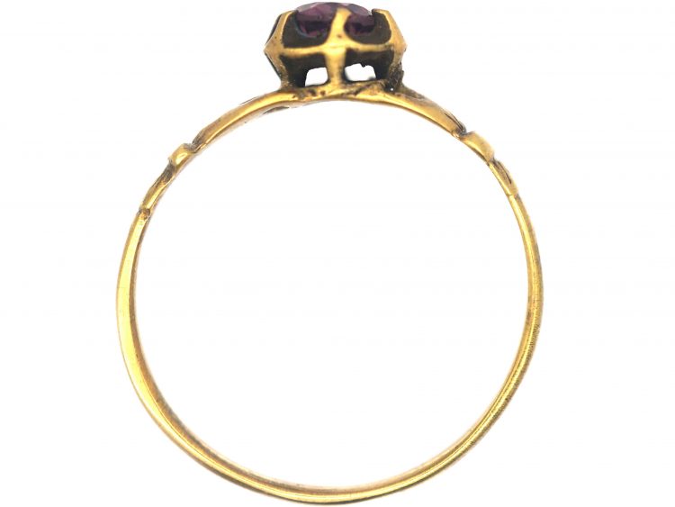 Regency 18ct Gold Fede Ring set with a Garnet with a Hand on Either Side