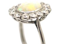 Art Deco Platinum, Opal & Diamond Cluster Ring