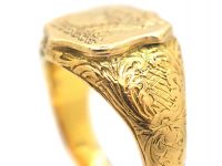 Victorian 18ct Gold Shield Shaped Signet Ring with Engraving of a Dragon