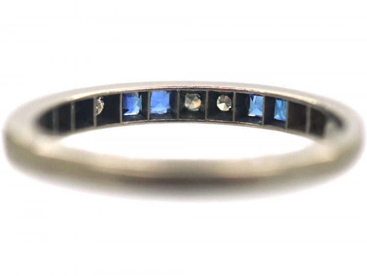 Art Deco 18ct White Gold, Sapphire & Diamond Half Eternity Ring