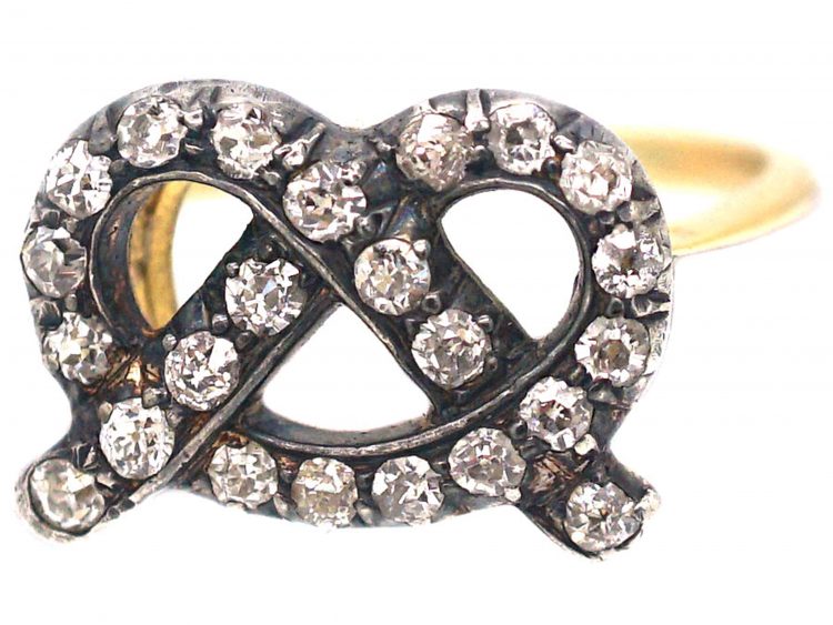18ct Gold, Silver & Diamond Lover's Knot or Stafford Knot Ring