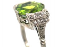 French Art Deco Platinum, Peridot & Diamond Ring