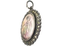 1930s Silver & Marcasite Pendant with Miniature of Lady