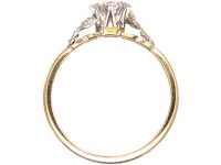 Art Deco 18ct Gold & Platinum, Diamond Solitaire Ring with Diamond Set Leaf Shoulders