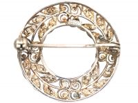 Silver & Marcasite Wreath Brooch with Flowers Motif