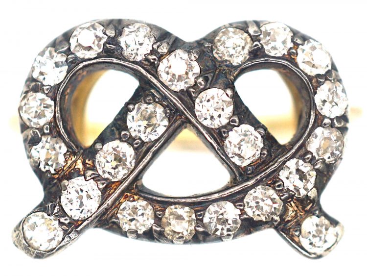 18ct Gold, Silver & Diamond Lover's Knot or Stafford Knot Ring