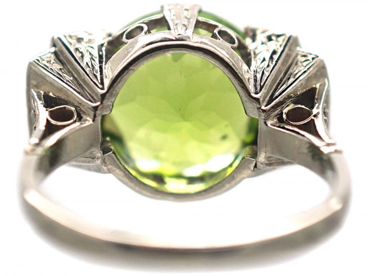 French Art Deco Platinum, Peridot & Diamond Ring
