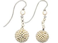 Edwardian Platinum & Natural Pearl Drop Earrings