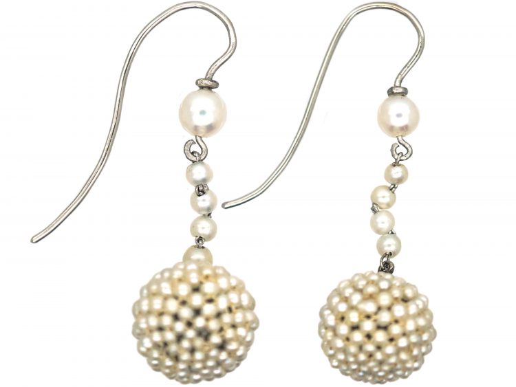 Edwardian Platinum & Natural Pearl Drop Earrings