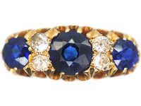 Edwardian 18ct Gold, Three Stone Sapphire & Diamond Ring