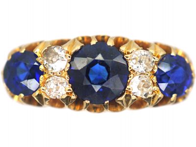 Edwardian 18ct Gold, Three Stone Sapphire & Diamond Ring