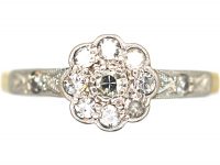 Edwardian 18ct Gold & Platinum Diamond Cluster Ring with Diamond Set Shoulders