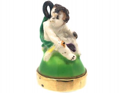 Victorian Chelsea-Derby Porcelain Cherub Seal with Carnelian Base