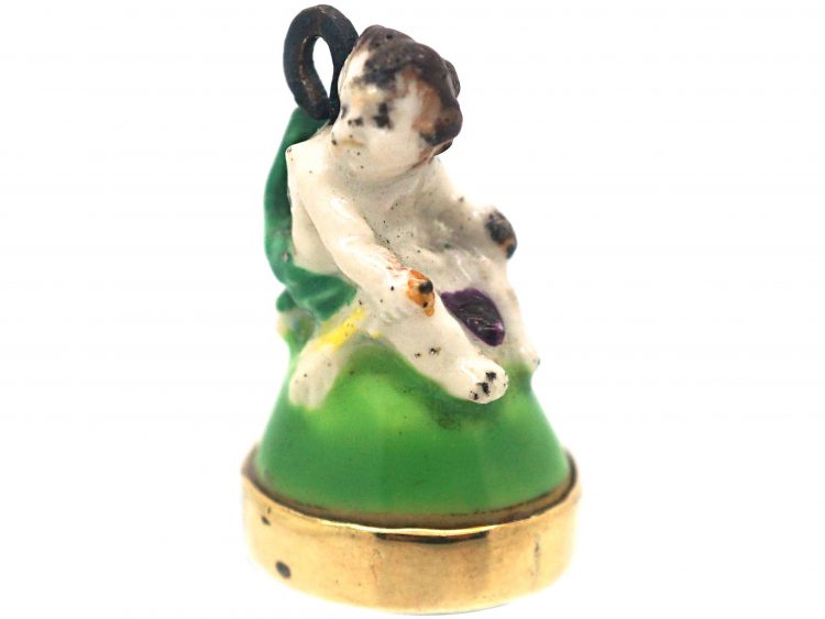 Victorian Chelsea-Derby Porcelain Cherub Seal with Carnelian Base