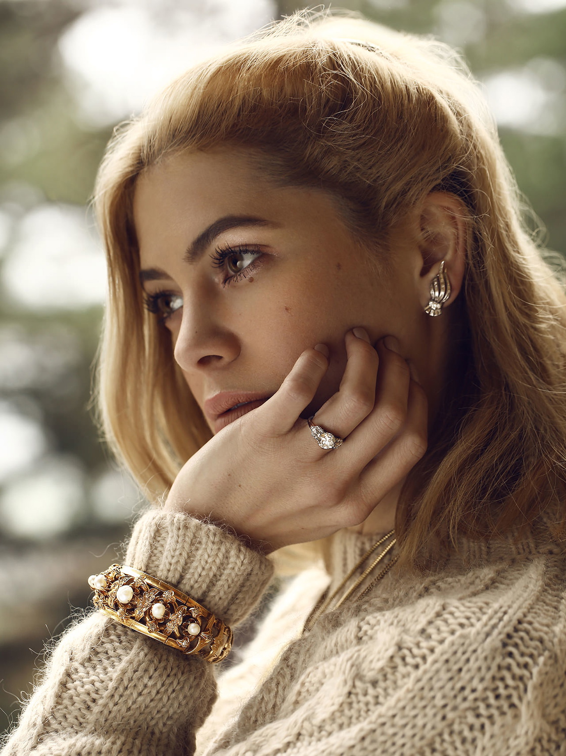 Zara Prassinot wearing antique and vintage jewellery