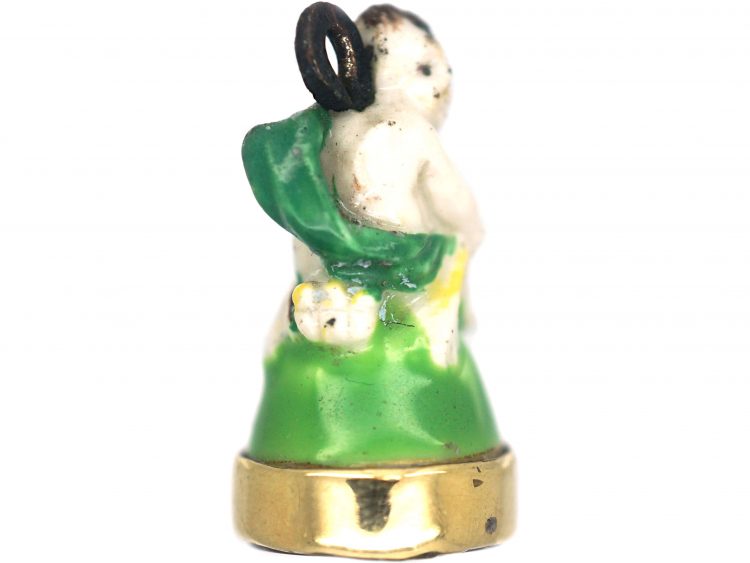 Victorian Chelsea-Derby Porcelain Cherub Seal with Carnelian Base