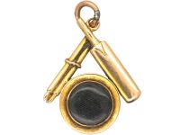 Victorian 9ct Gold, Cricket Themed Pendant with Glazed Locket on the Reverse