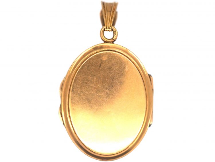 French 19th Century 18ct Gold Oval Locket with Natural Split Pearl Flower Motif