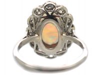 Edwardian Platinum, Opal & Diamond Oval Cluster Ring