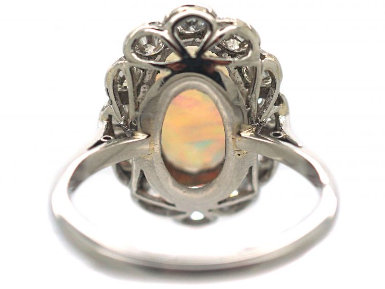 Edwardian Platinum, Opal & Diamond Oval Cluster Ring