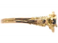 Regency 15ct Gold Emerald & Ruby Three Stone Ring with Ornate gold Decoration