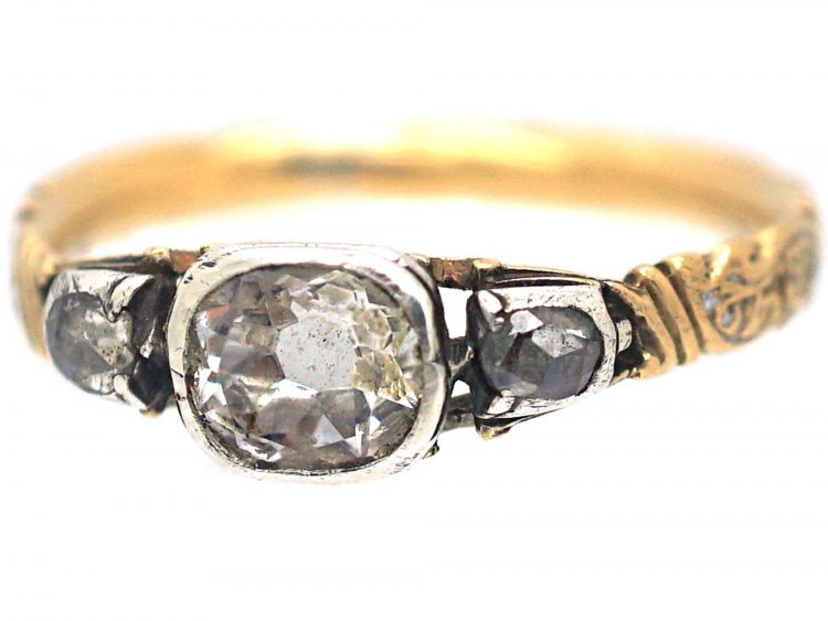 Georgian Rock Crystal & Diamond Mourning Ring Dated 1752