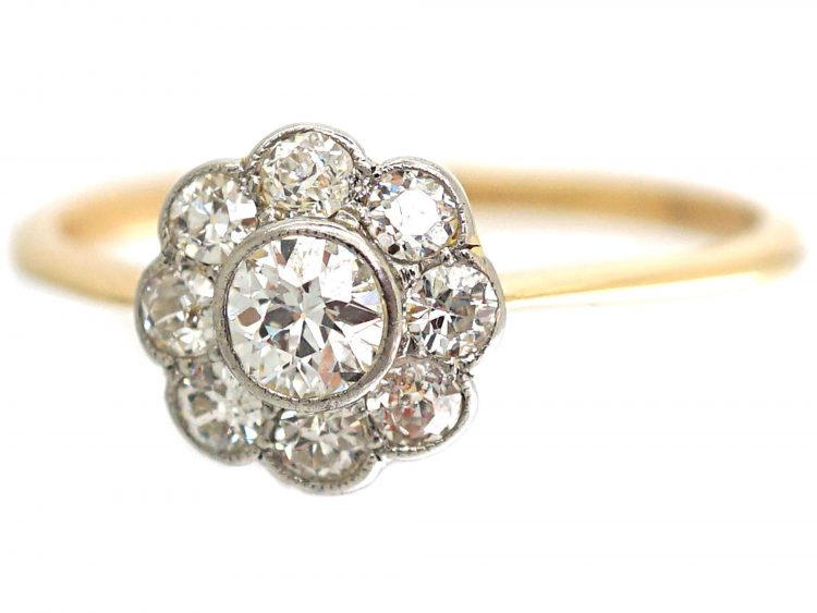 Edwardian 18ct Gold & Platinum, Diamond Daisy Cluster Ring