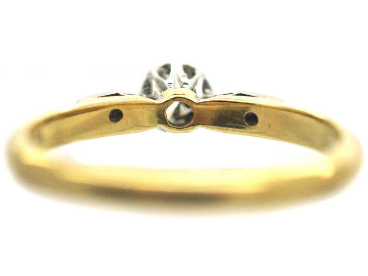 Art Deco 18ct Gold & Platinum, Diamond Solitaire Ring with Diamond Set Shoulders
