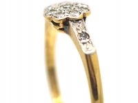 Edwardian 18ct Gold & Platinum Diamond Cluster Ring with Diamond Set Shoulders