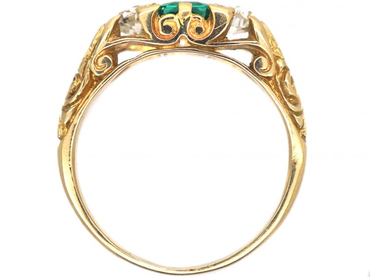 Victorian Carved Half Hoop Ring set with an Emerald & Diamonds