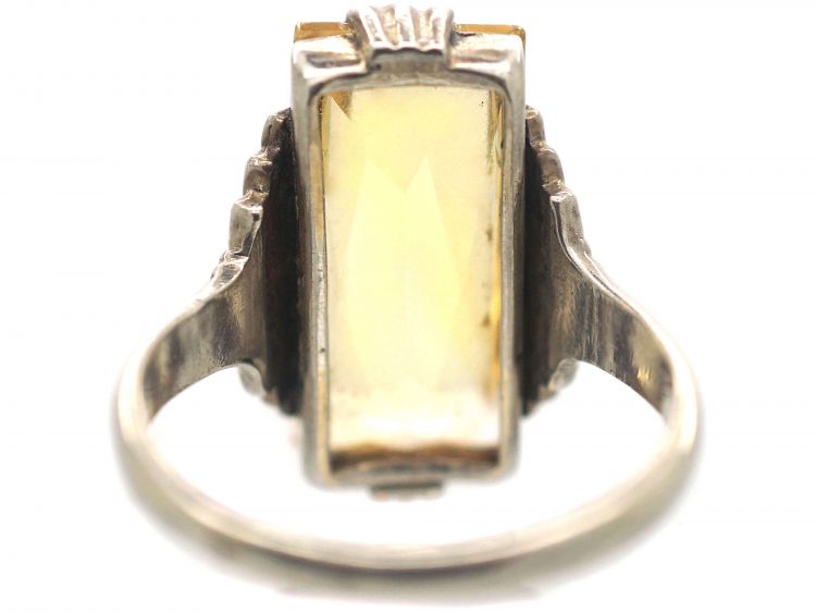 Art Deco Silver & Rectangular Citrine Ring