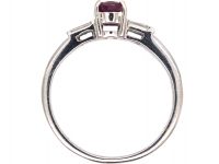 9ct White Gold, Ruby & Diamond Baguette Ring