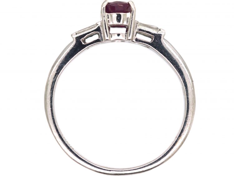 9ct White Gold, Ruby & Diamond Baguette Ring