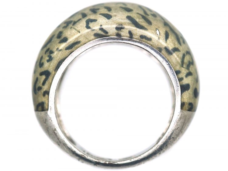 Silver & Leopard Print Enamel Ring