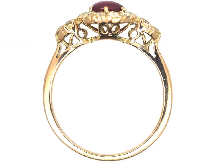 18ct Gold, Cabochon Star Ruby & Diamond Cluster Ring