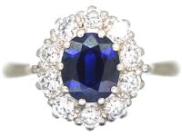 18ct White Gold & Platinum, Sapphire & Diamond Cluster Ring