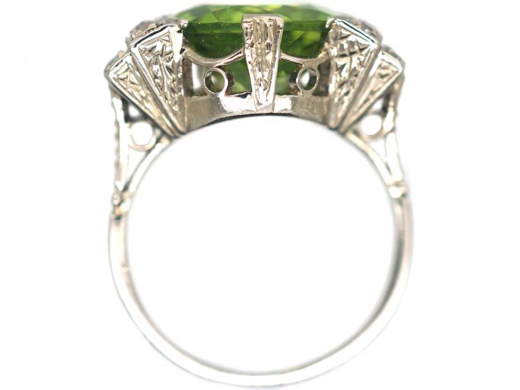 French Art Deco Platinum, Peridot & Diamond Ring