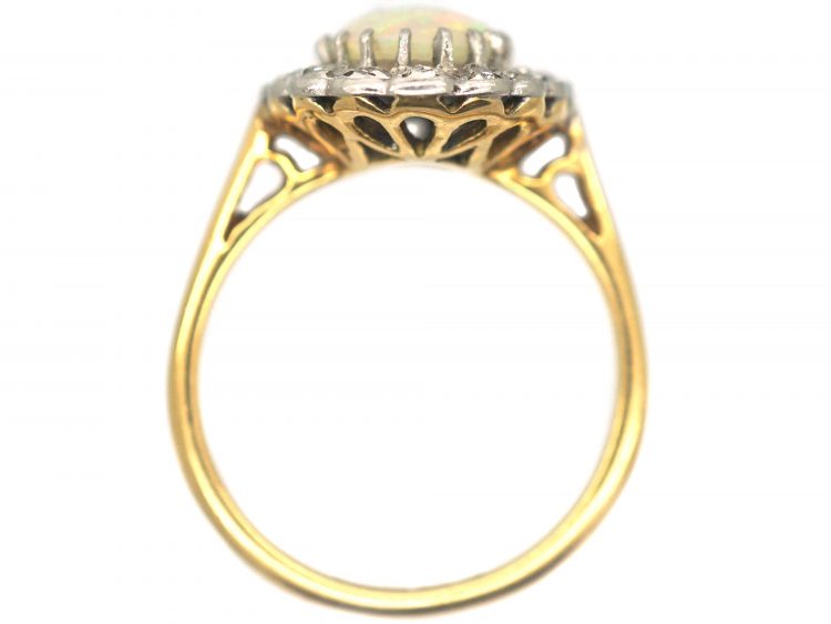 18ct Gold & Platinum Opal & Diamond Oval Cluster Ring