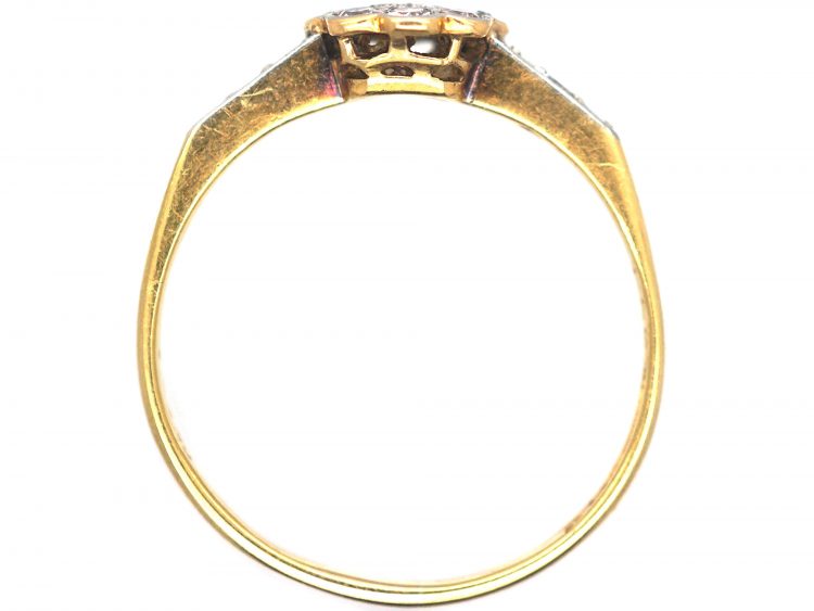 Edwardian 18ct Gold & Platinum Diamond Cluster Ring with Diamond Set Shoulders