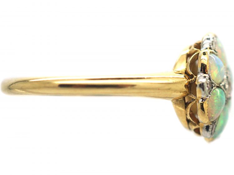Edwardian 18ct Gold & Platinum, Opal & Diamond Flower Cluster Ring