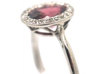 Art Deco Platinum, Almandine Garnet & Diamond Oval Cluster Ring