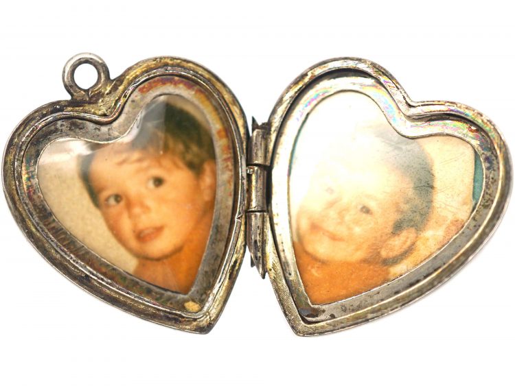 Silver Heart Shaped Locket with Engraved Detail