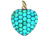 Victorian 15ct Gold & Turquoise Heart Shaped Pendant with Locket on the Reverse