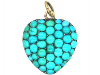 Victorian 15ct Gold & Turquoise Heart Shaped Pendant with Locket on the Reverse