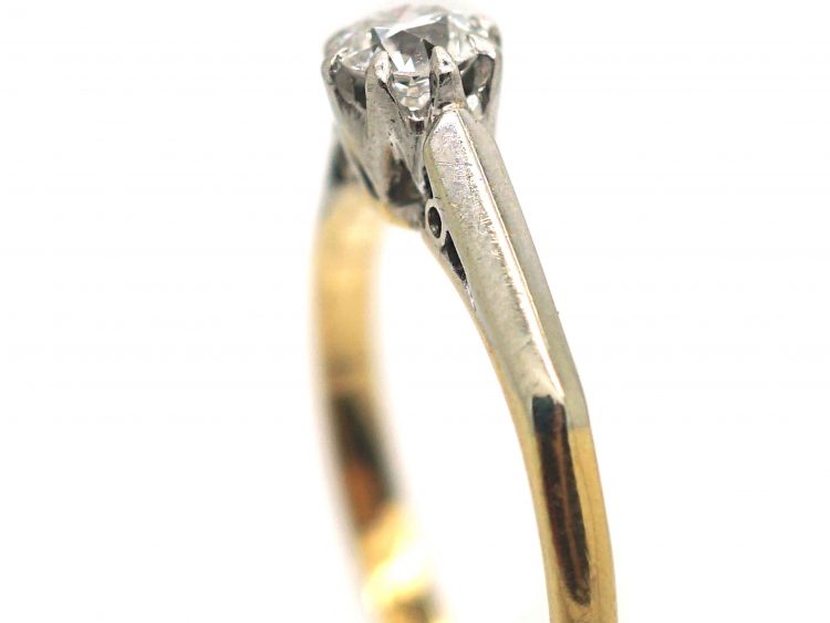 Art Deco 18ct Gold & Platinum, Diamond Solitaire Ring